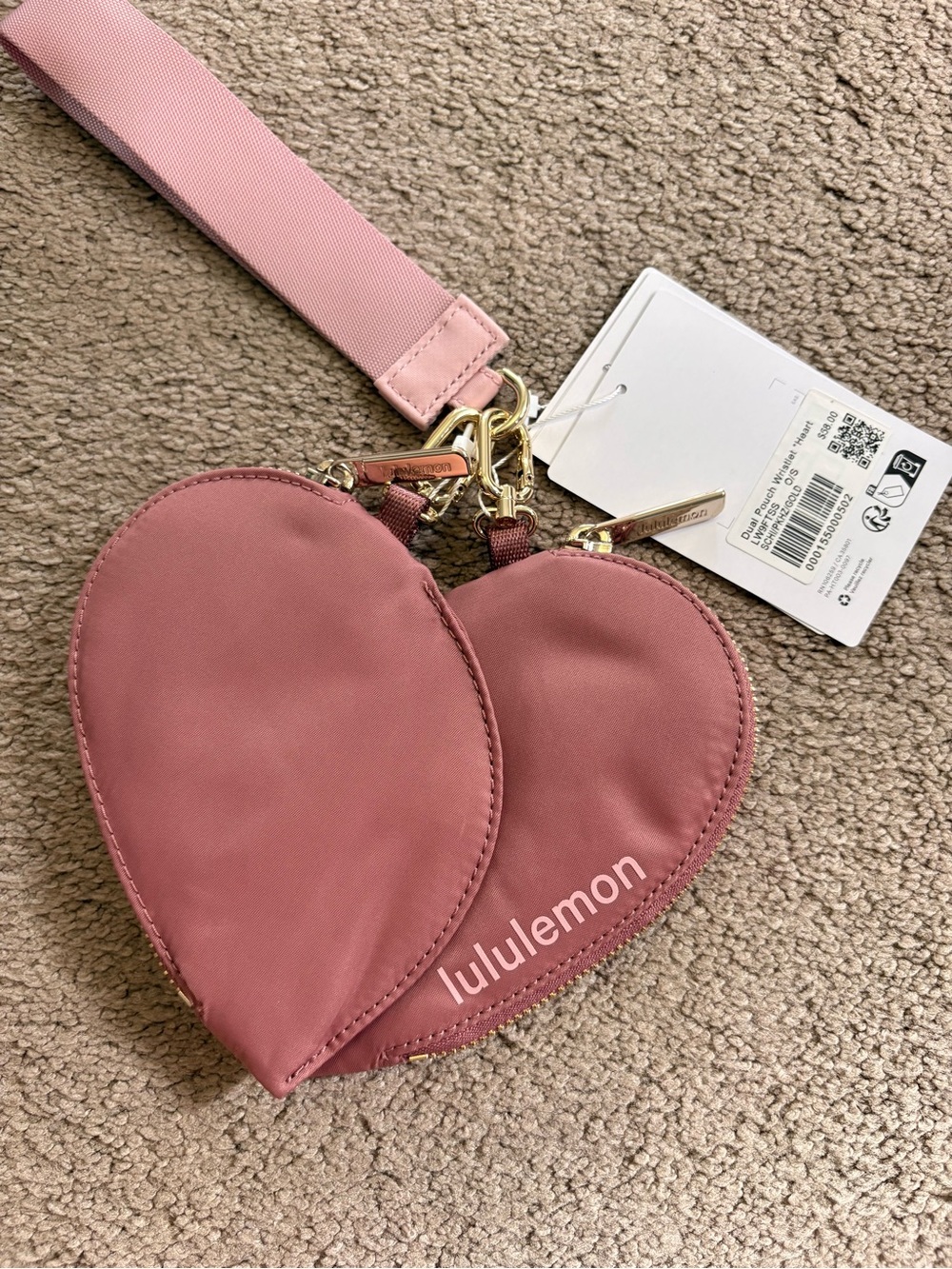 lululemon athletica Dusty Rose Heart Wristlet Coin Pouch